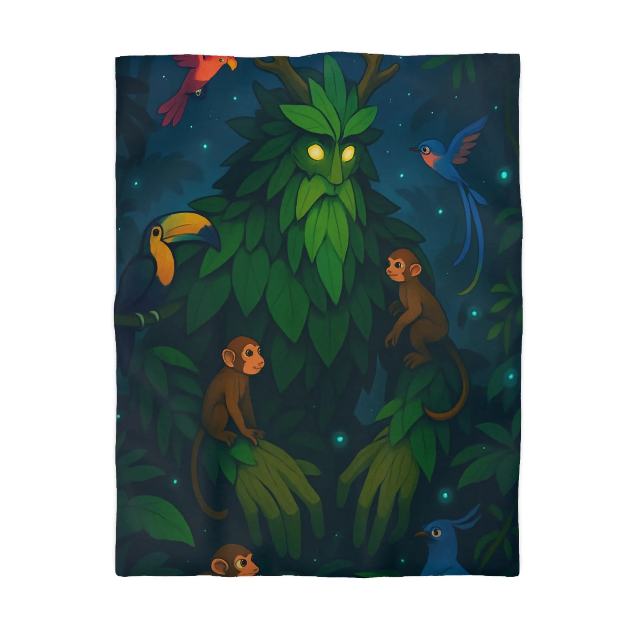 Housse de couette forêt enchanteresse avec animaux exotiques et créature mystérieuse