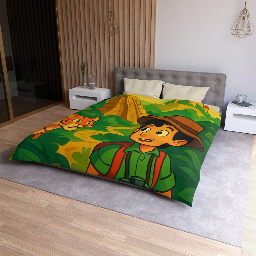 Housse de couette aventure jungle pour enfants avec château et animaux exotiques colorés