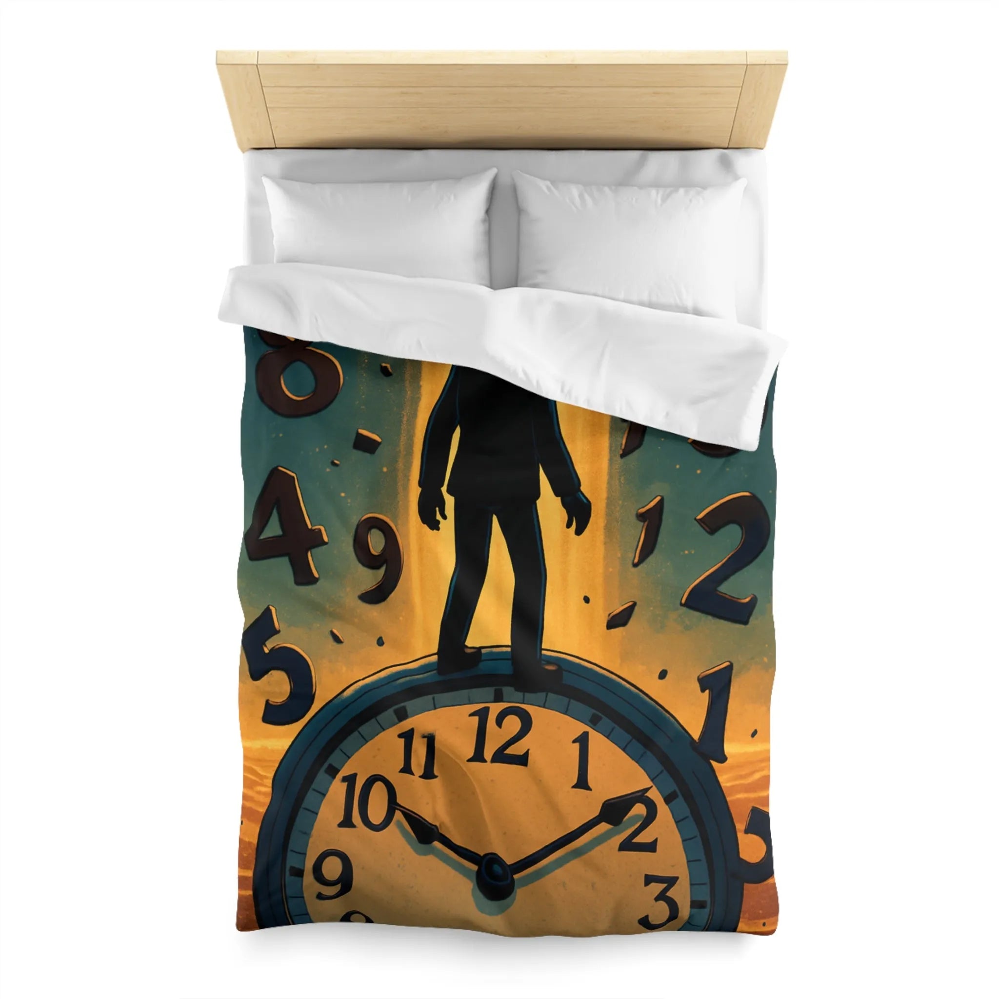 Housse de couette avec horloge mystique et voyageur des rêves en noir