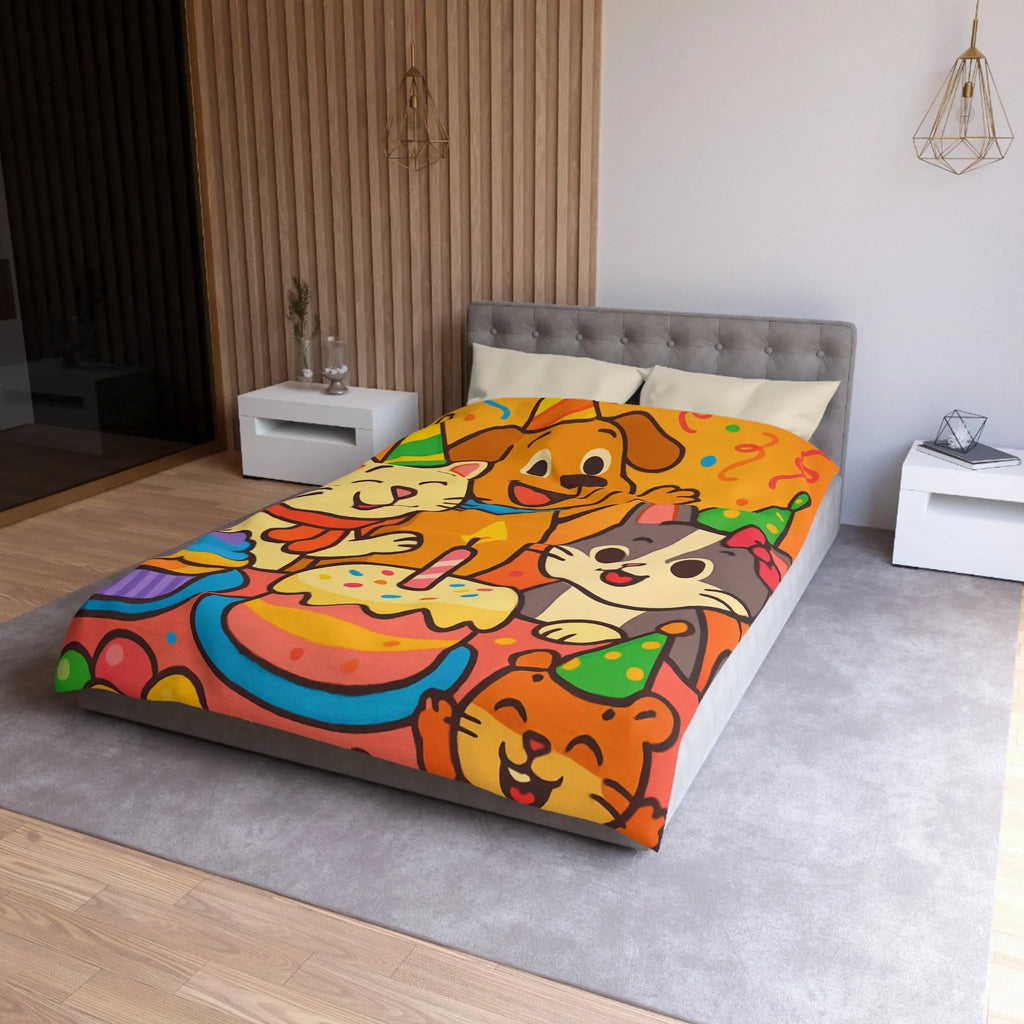 Housse de couette joyeuse et colorée avec animaux en fête pour chambre d'enfant