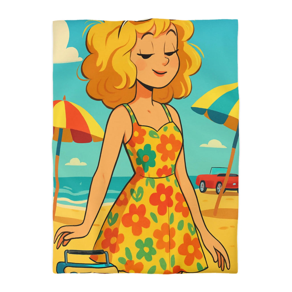 Housse de couette bohème rétro avec motif floral et ambiance plage ensoleillée