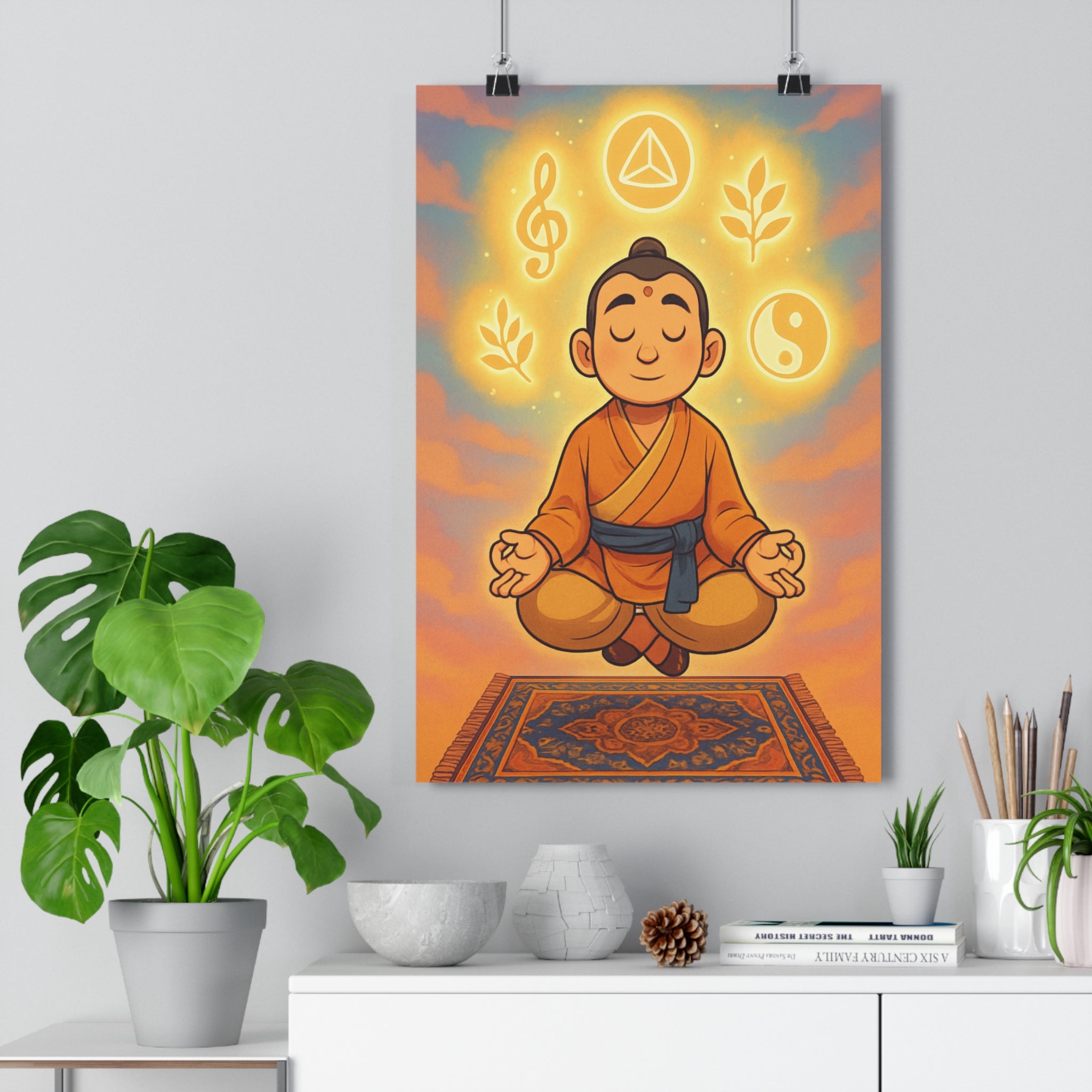 Poster décoratif méditation dessin animé coloré apaisant salon chambre harmonie spirituelle zen 30x46 cm
