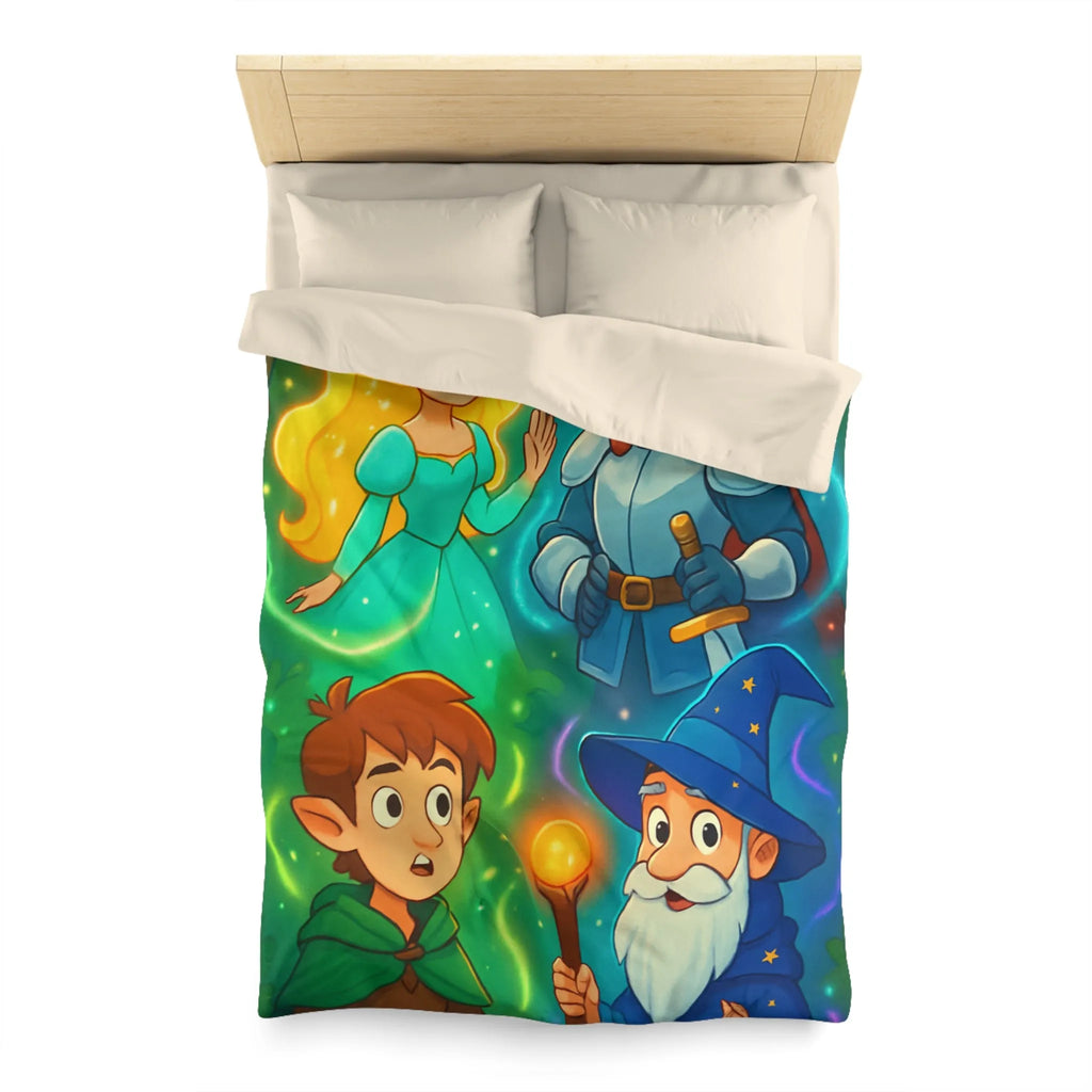 Housse de couette avec chevalier, magicien, princesse et elfes pour chambre enfant
