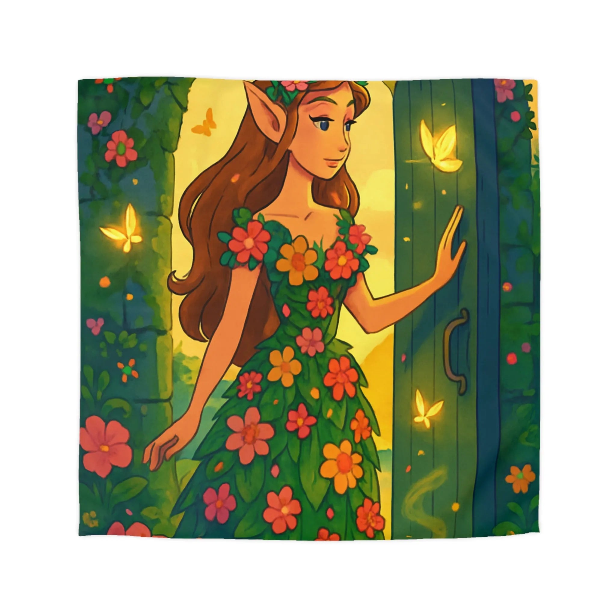 Élégante Housse Floral Elfique Inspirée par la Beauté Enchantée de la Nature Mystique