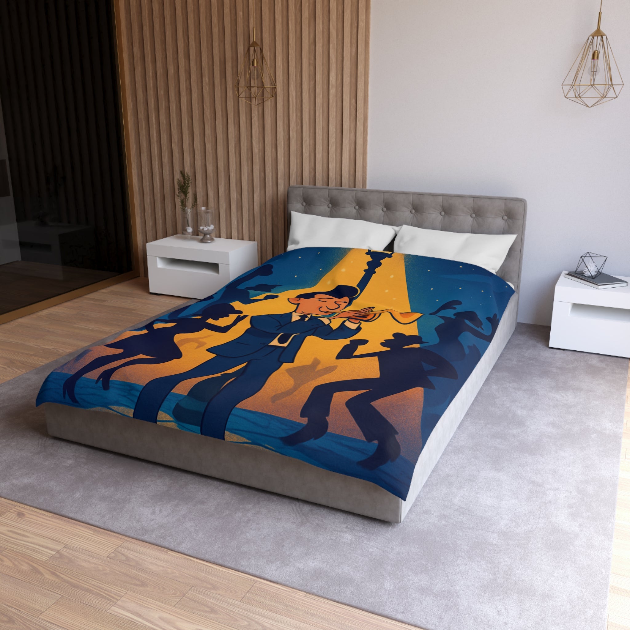 Housse de Couette Moderne avec Musicien Jouant de la Trompette sous Réverbère Nocturne