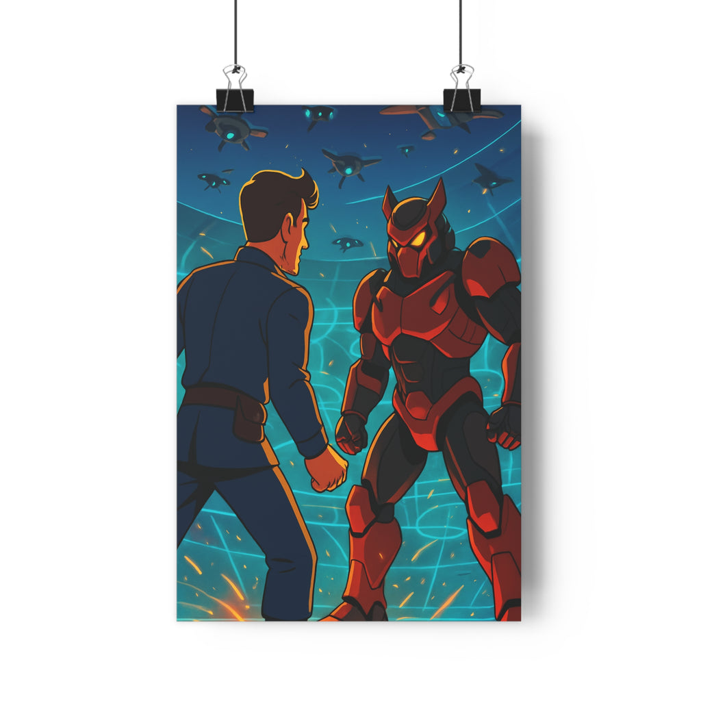 Poster décoratif cyberpunk futuriste bleu rouge cartoon néon vibrant chambre bureau design tendance lumineux