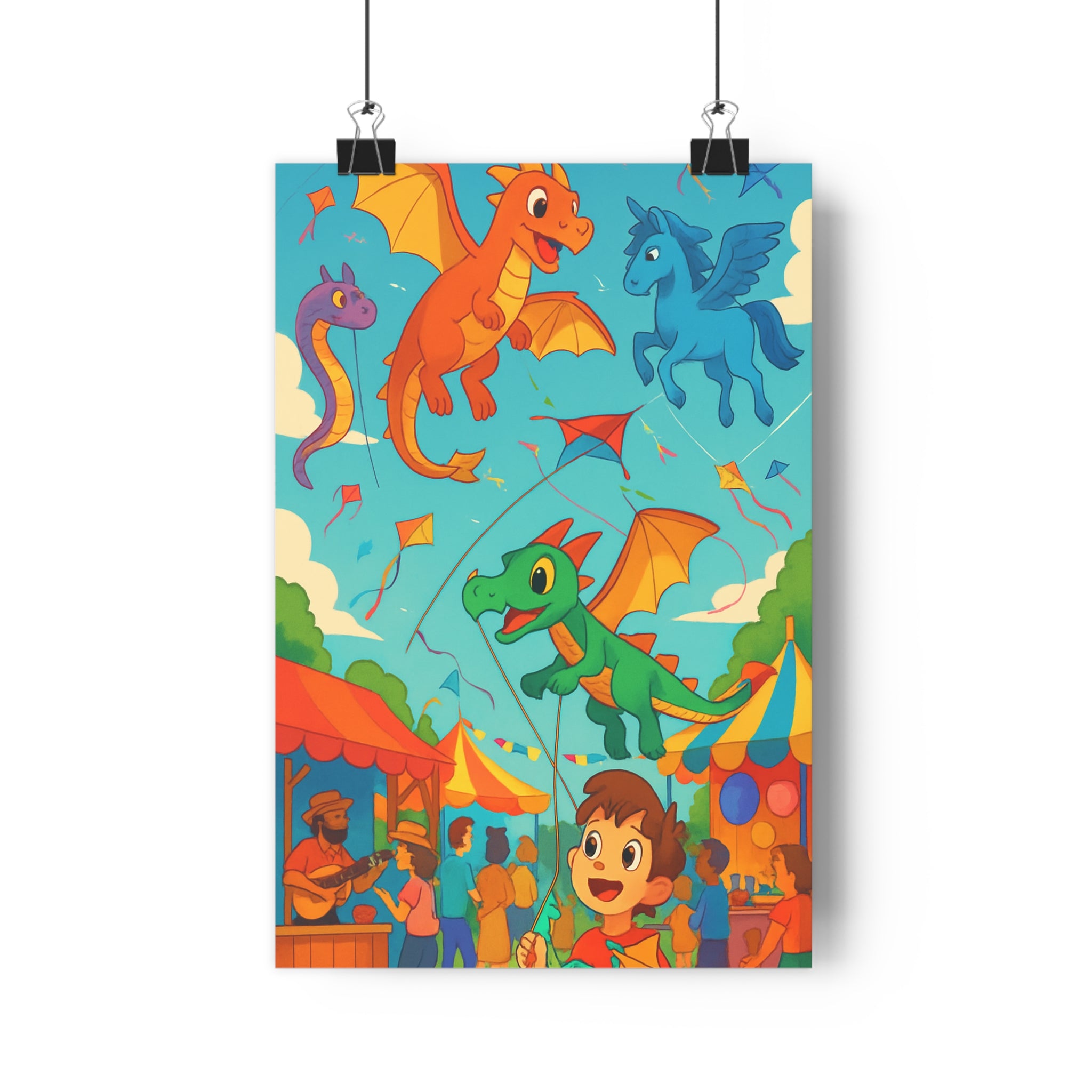 Poster décoratif coloré joyeux cerfsvolants dragons créatures fantastiques salon chambre enfant festival ambiance qualité