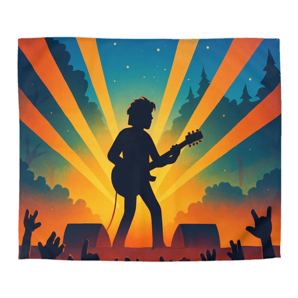 Housse de couette concert rock silhouette guitare ambiance nocturne festival forêt étoiles