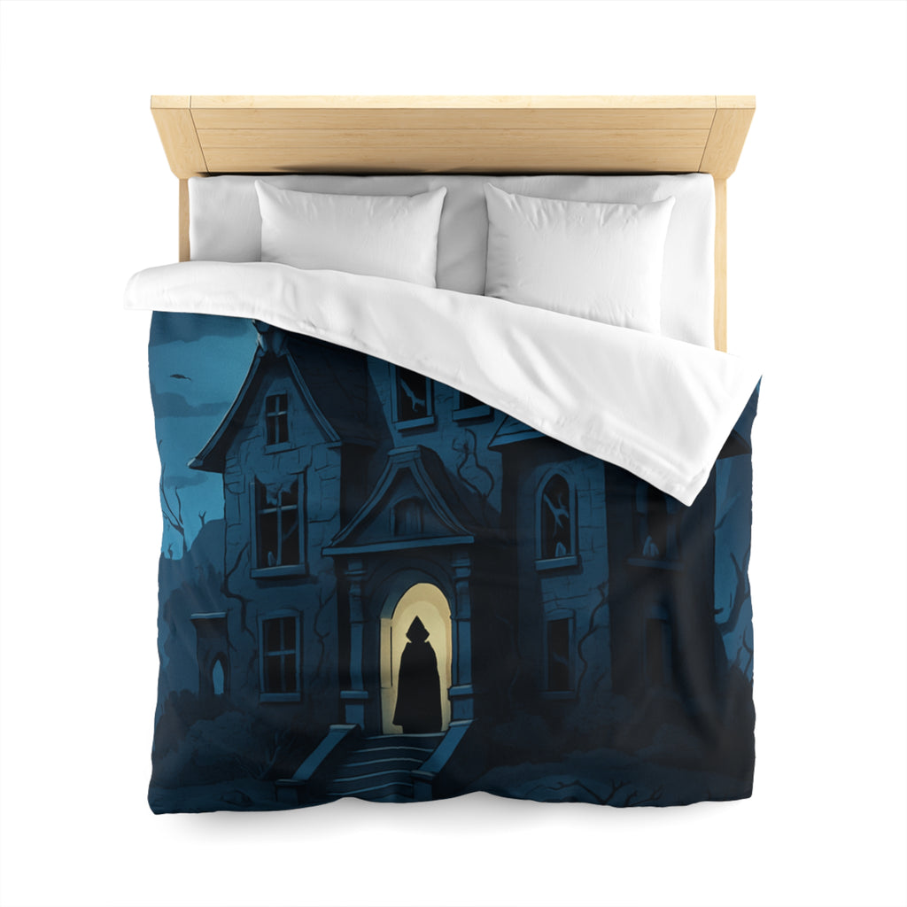 Housse de couette mystérieuse avec manoir gothique sous la pleine lune effrayante