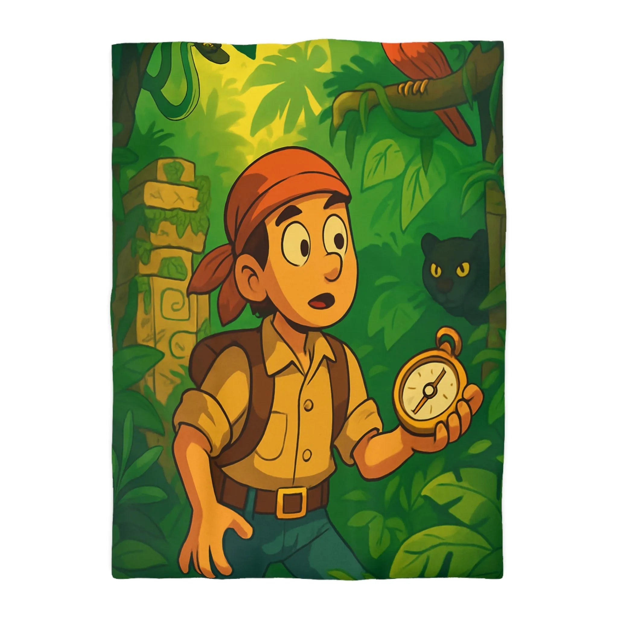 Exploration jungle animée avec boussole, perroquet, serpent et léopard pour chambre exotique