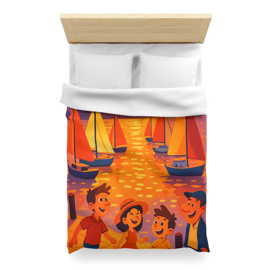 Housse de couette colorée avec bateau et coucher de soleil pour ambiance joyeuse