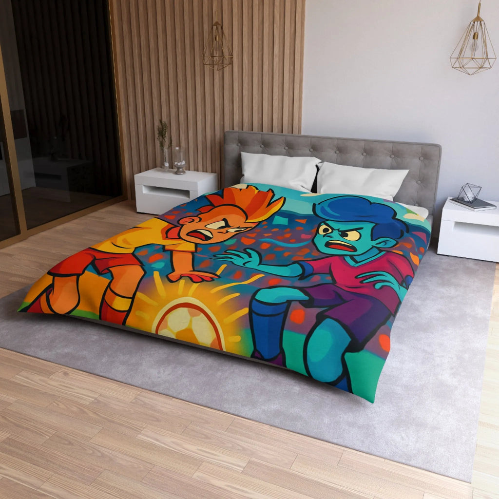 Housse de Couette Colorée pour Enfants avec Joueurs de Football Sur Fond Arc-en-ciel