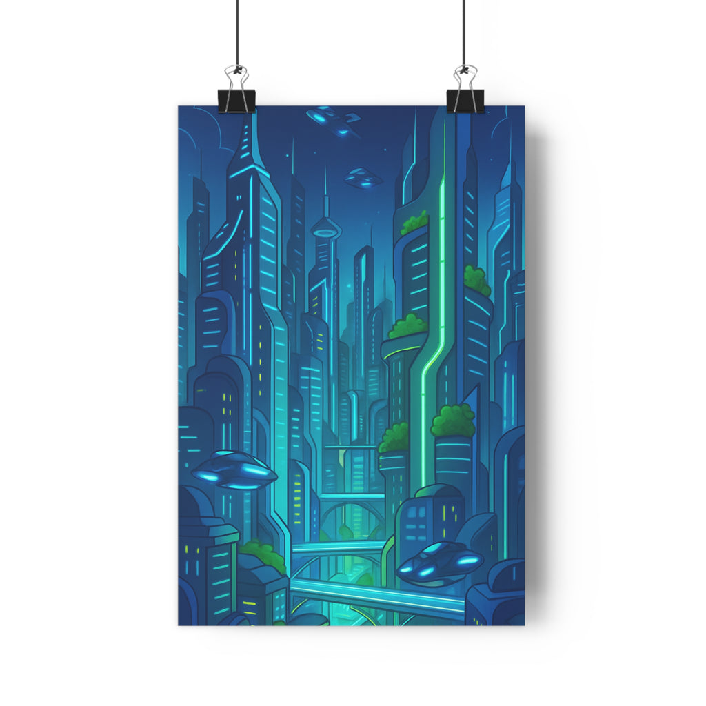 Poster décoratif futuriste bleu vert cyberpunk moderne mystique bureau chambre dessin animé 30x46 cm
