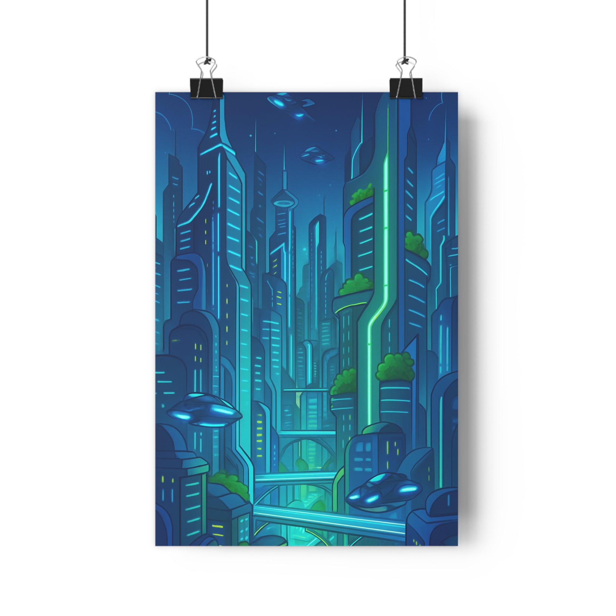 Poster décoratif futuriste bleu vert cyberpunk moderne mystique bureau chambre dessin animé 30x46 cm