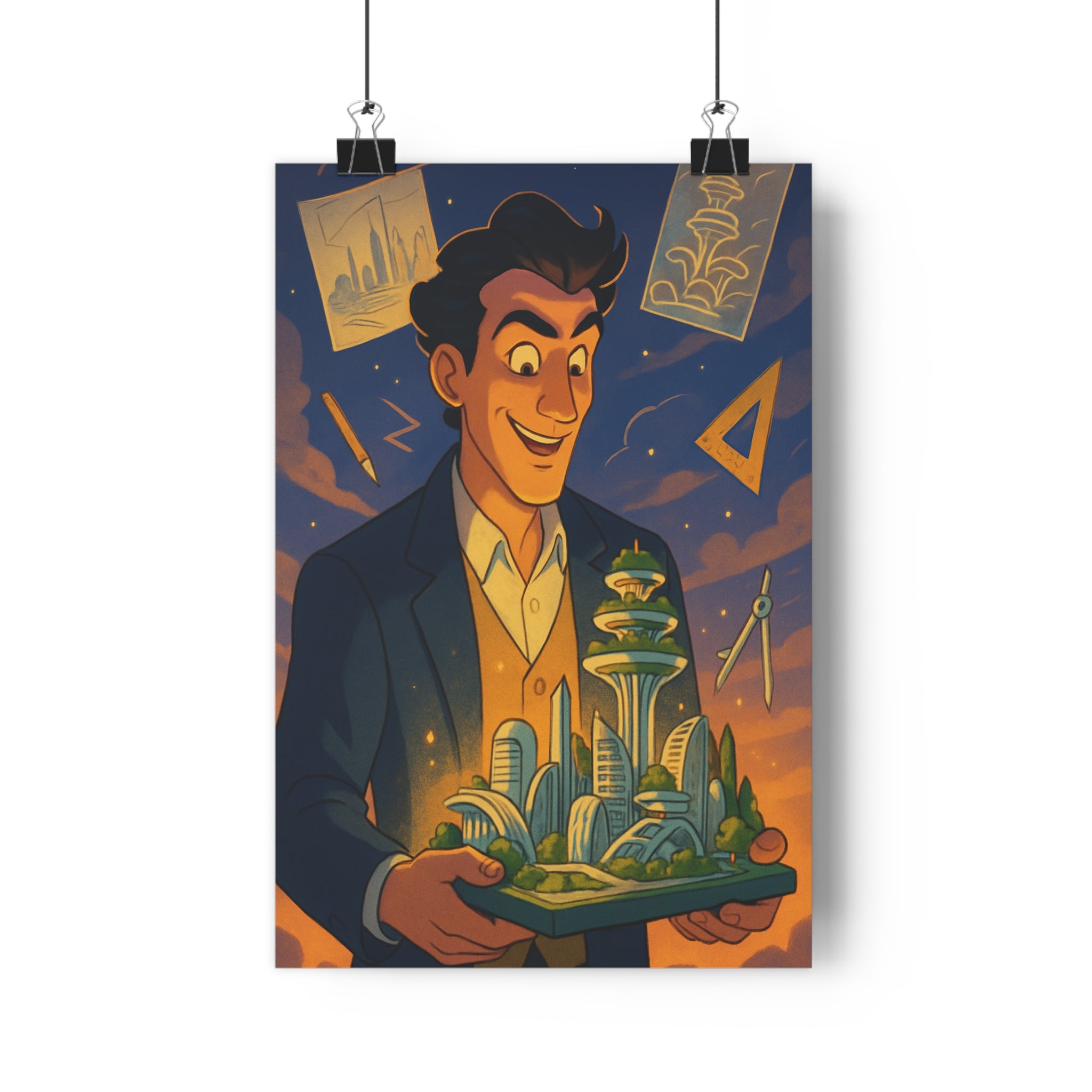 Poster décoratif cartoon bleu jaune futuriste inspirant bureau créatif 30x46 rêveur original unique qualité