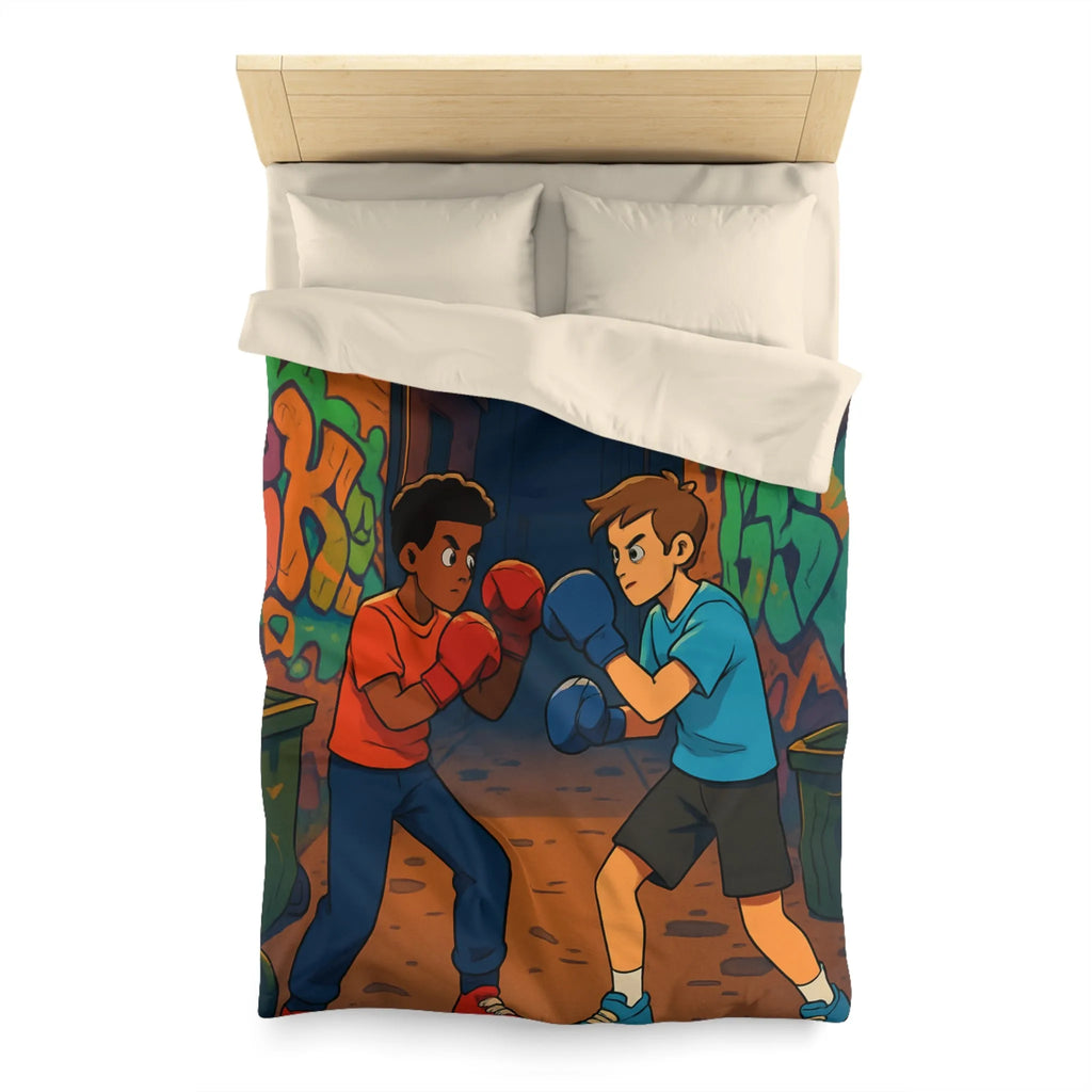 Housse De Couette Boxe Enfantine Nuit Sur Rue Graffitée Avec Lampadaires Illuminés