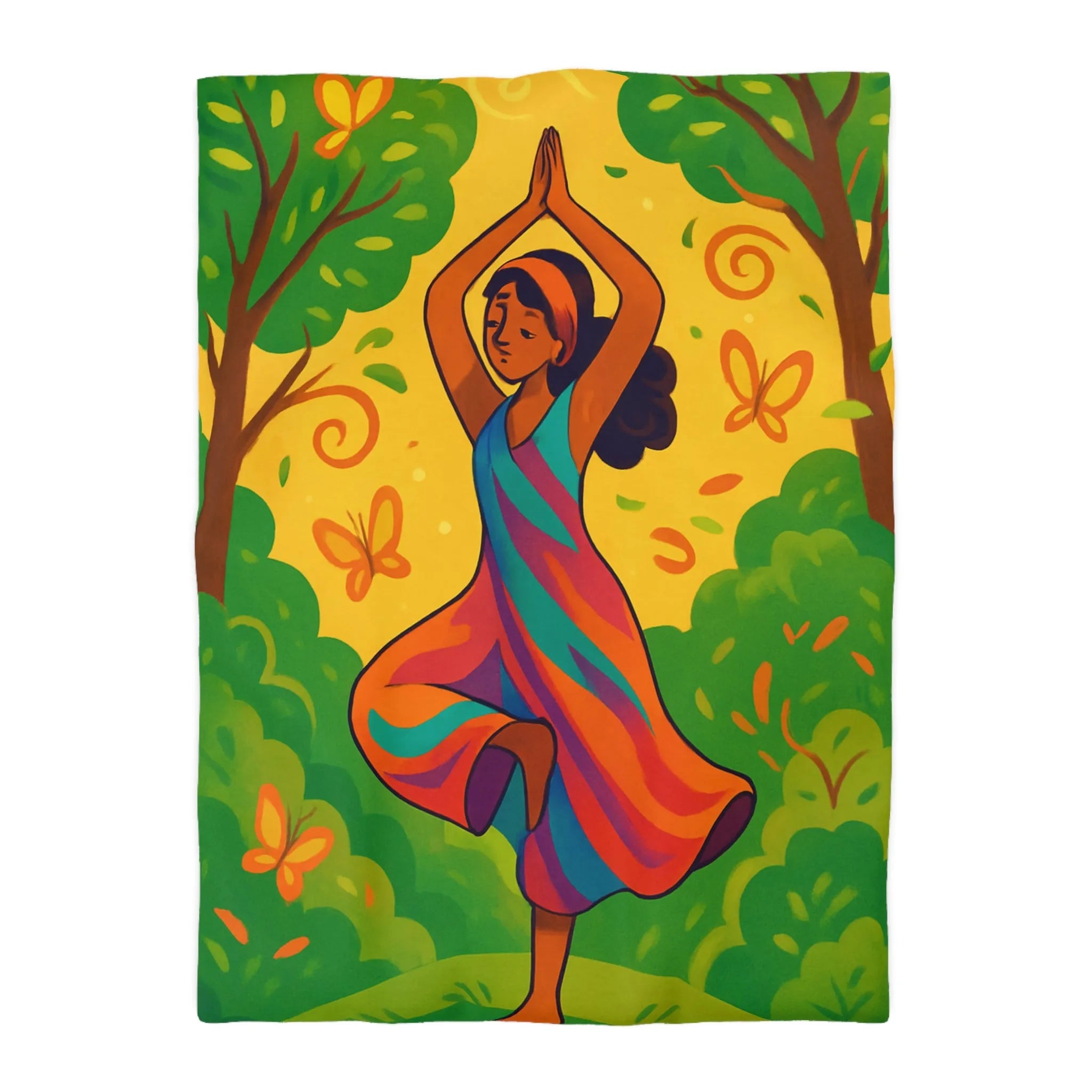 Housse de Couette Colorée avec Motif Filles et Papillons dans Forêt Enchantée