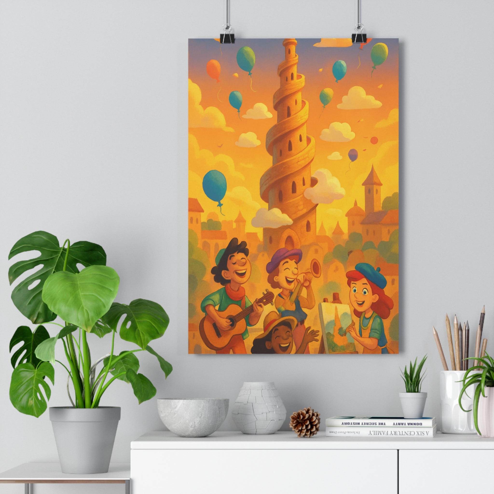 Poster décoratif cartoon coloré joyeux chambre salon enfants vibrant festif paris spirale 30x46 qualité