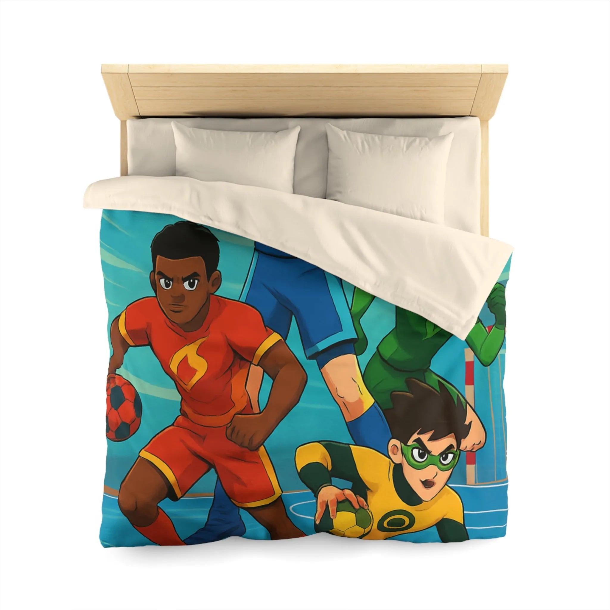 Housse de couette colorée super-héros, style bande dessinée sports, enfants aventure dynamique