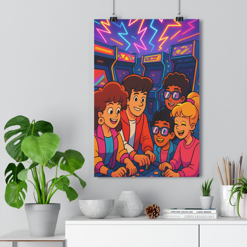 Poster décoratif rétro arcade années 80 coloré cartoon nostalgique joyeux salon chambre bureau ambiance