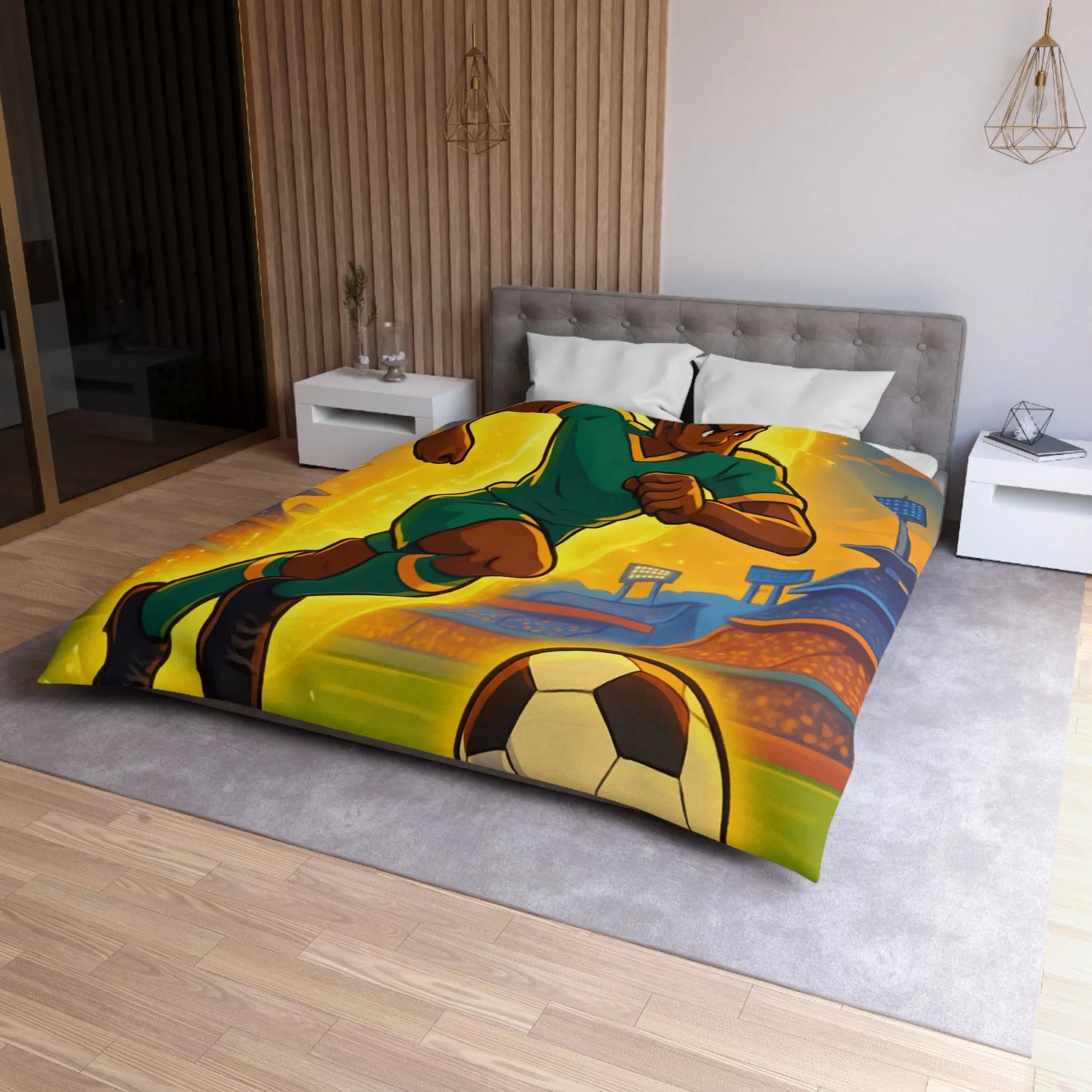 Housse de Couette Inspirée Footballeur Dessin Animé Dynamique pour Chambre de Supporter Passionné