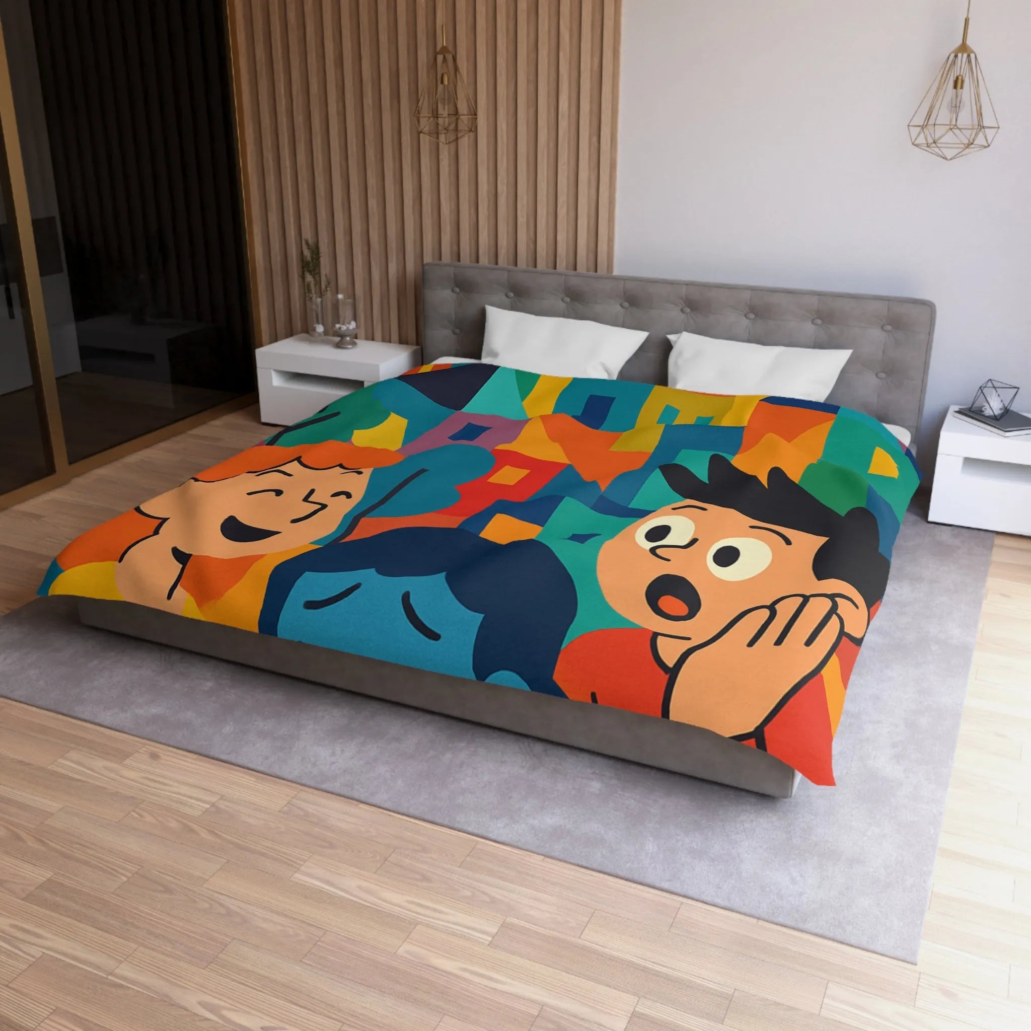 Housse de couette colorée avec scènes joyeuses et tristes pour chambre moderne