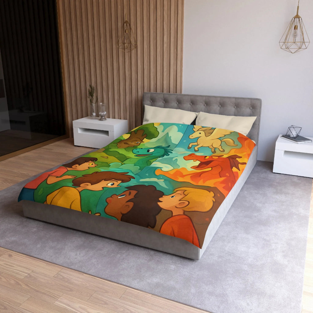 Housse de Couette Enfant Dragon Pegasus Forêt Féerie Animé Décor Magique Nature