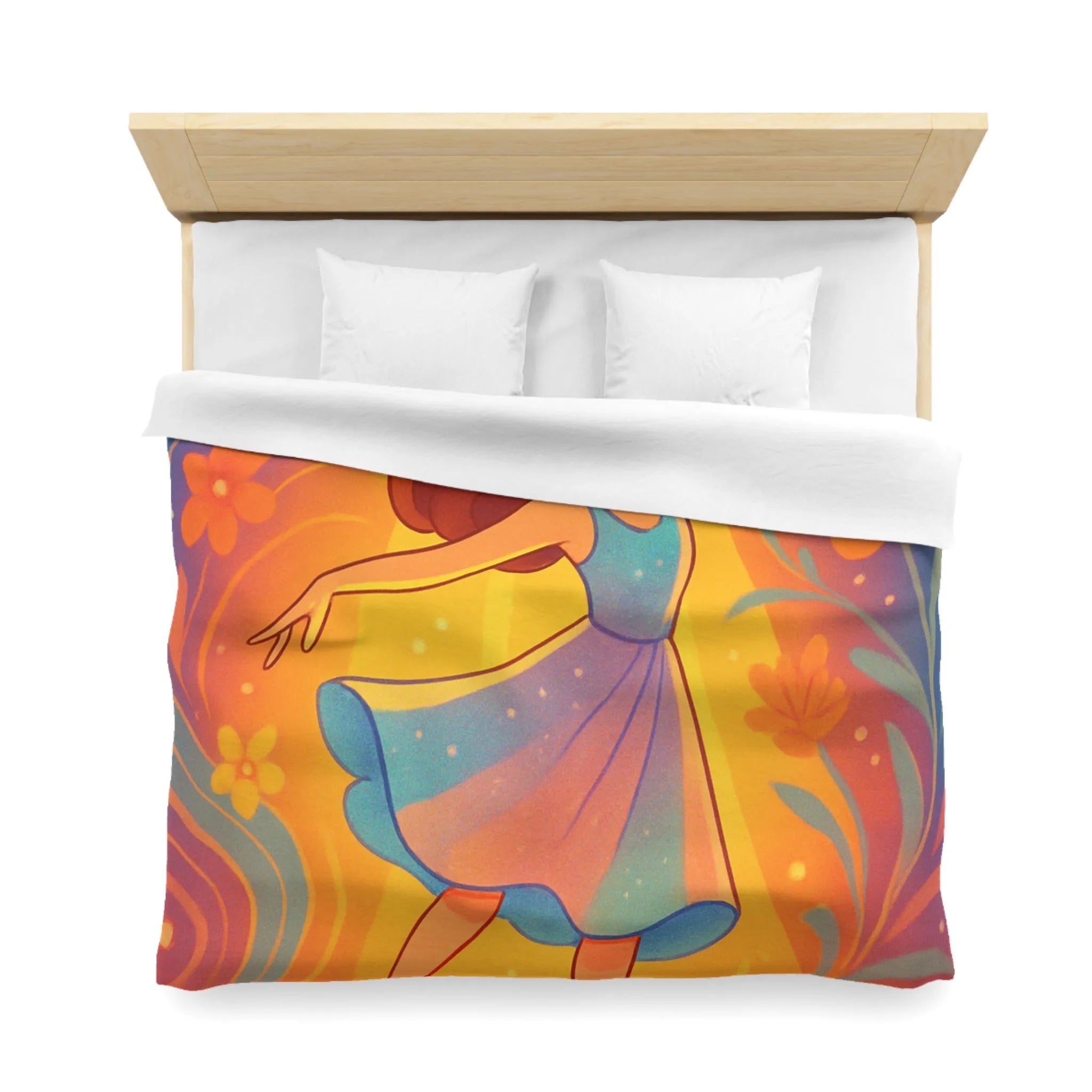 Housse de couette danseuse élégante aux couleurs vives et fleurs lumineuses captivantes