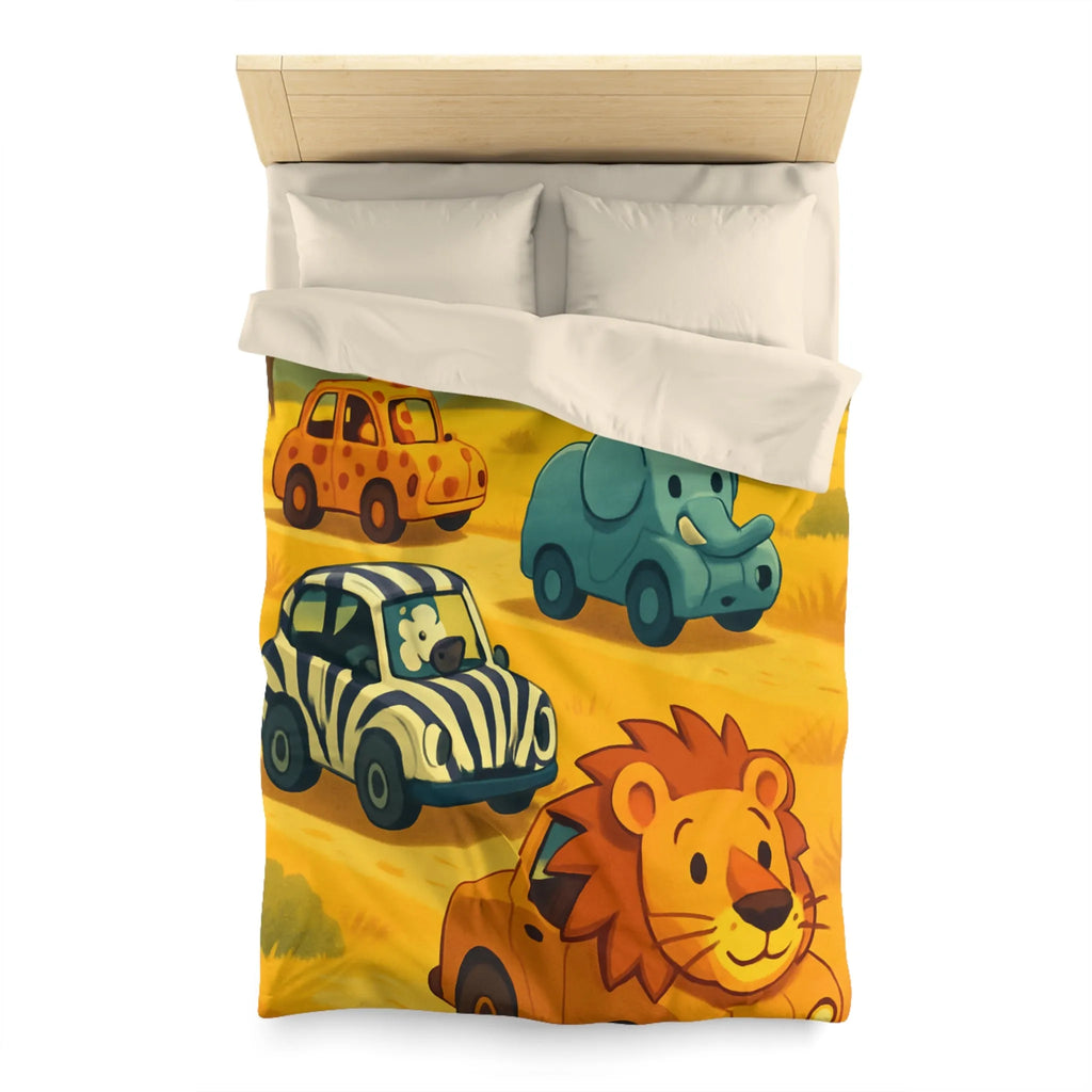 Housse de couette animaux safari mignons pour chambre enfant avec voitures colorées