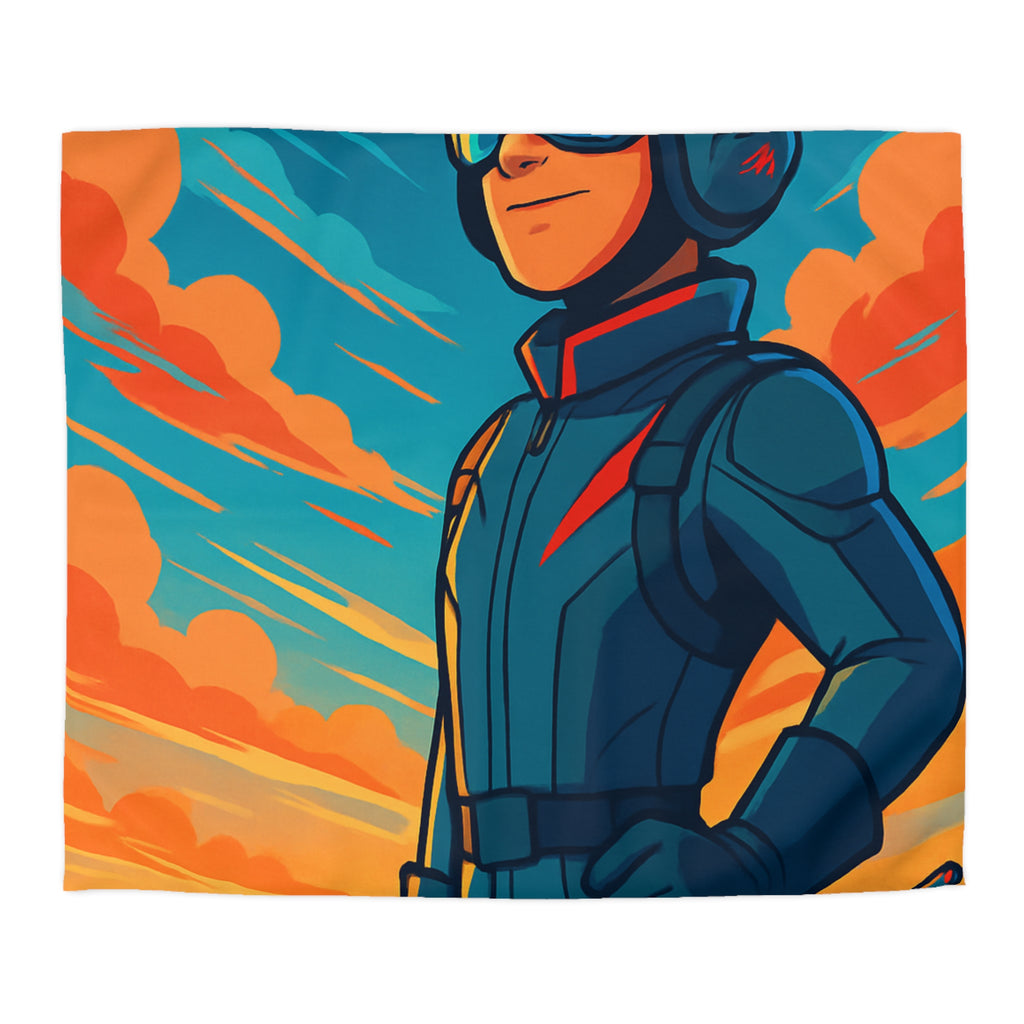 Housse de couette pilote aviateur dessin animé coloré ciel flamboyant jet moderne