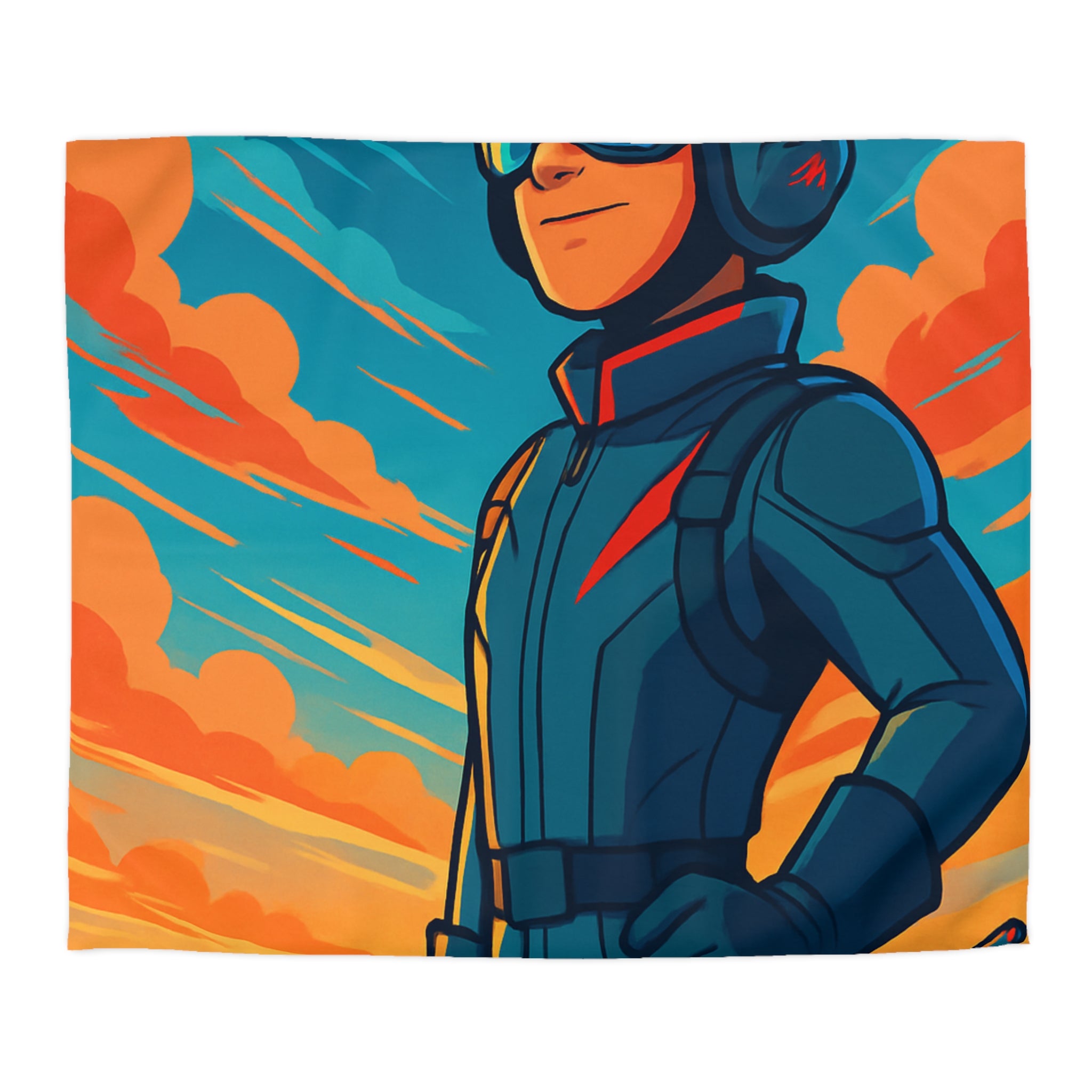 Housse de couette pilote aviateur dessin animé coloré ciel flamboyant jet moderne