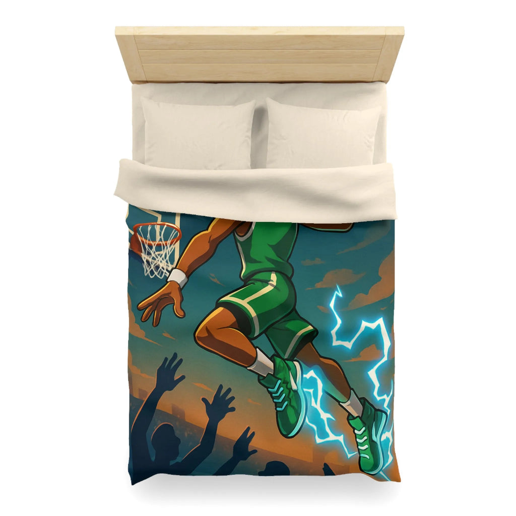 Housse de couette basket dynamique avec joueur en plein slam dunk lumineux