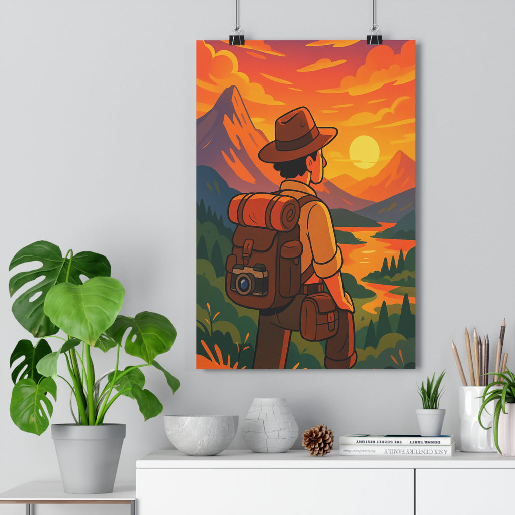 Poster décoratif aventurier montagne coucher soleil paysage jaune voyage nature exploration style artistique chambre
