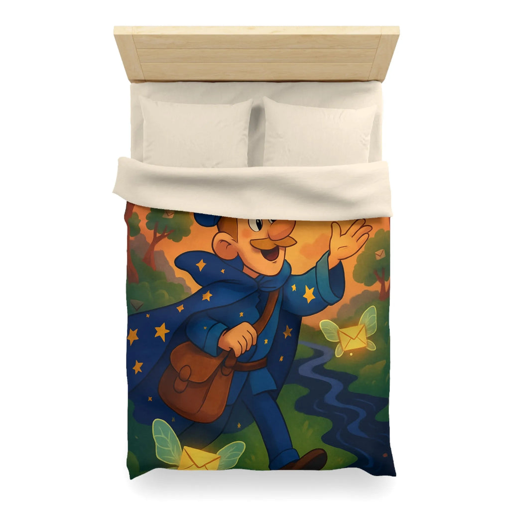 Housse de Couette Enfantine Magique Forêt Ambiance Nocturne Étoiles Arborées Postier Joyeux