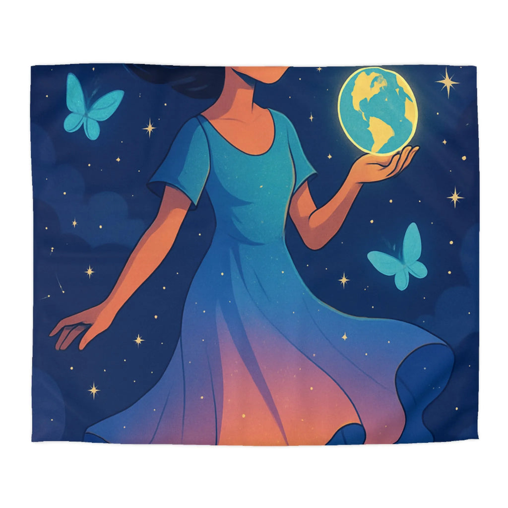 Housse de couette enfant rêve étoilé fille flottant avec globe et papillons