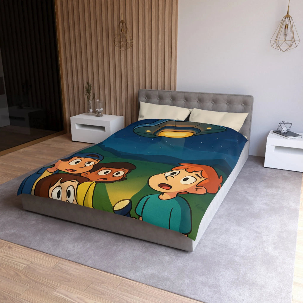 Découvre des Enfants Fascinés par un OVNI Éclairé dans le Ciel Nocturne Étoilé