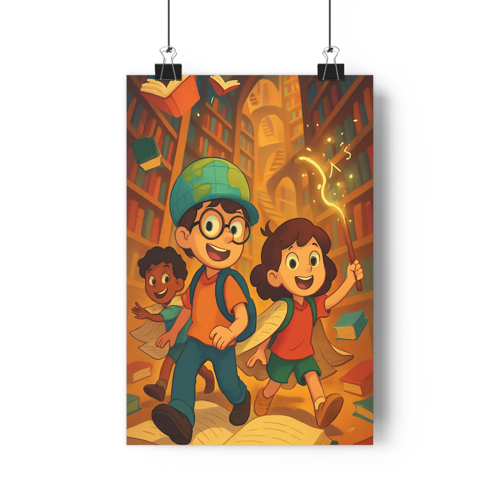 Poster décoratif cartoon coloré aventure joyeux enfant chambre bibliothèque magique apprentissage découverte amusant chaleureux