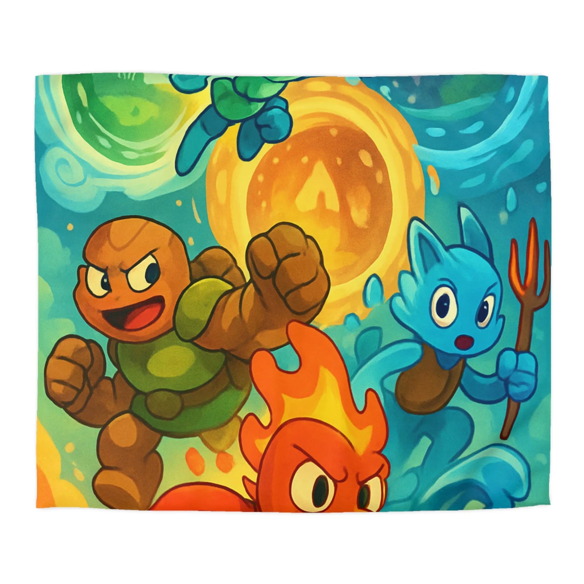 Housse de couette colorée avec motif de personnages d'éléments dans style aventure fantastique