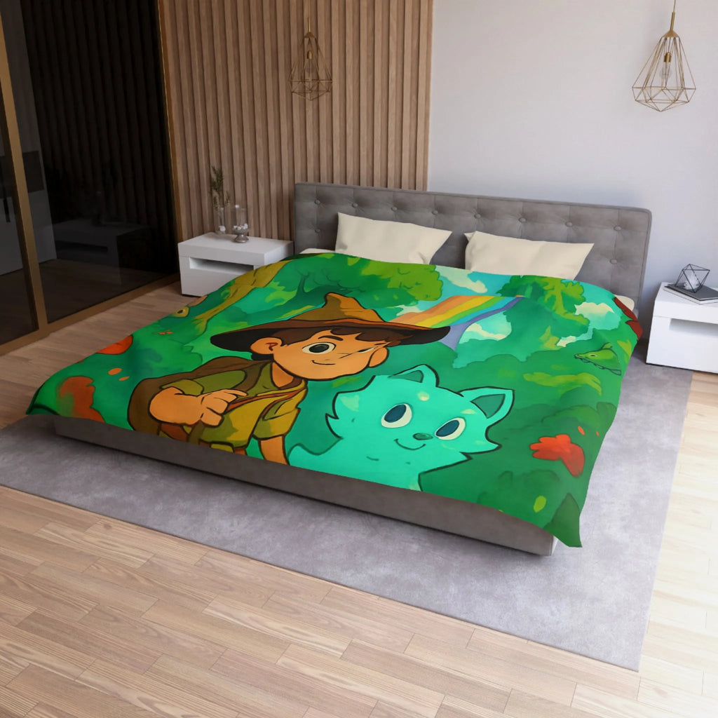 Housse de Couette Enfant avec Petit Sorcier et Animal Magique sous Arc-en-ciel