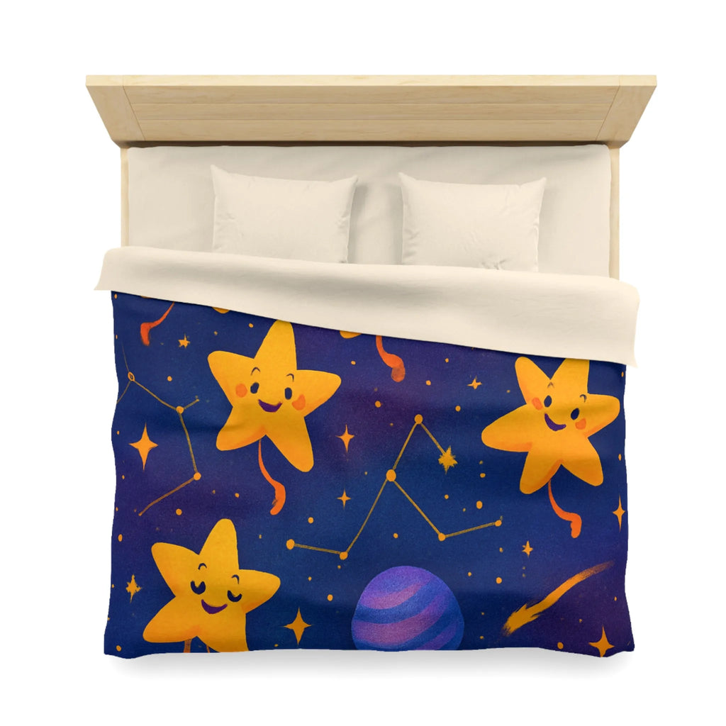 Housse de couette avec étoiles souriantes et planètes cartoon pour chambre d'enfant