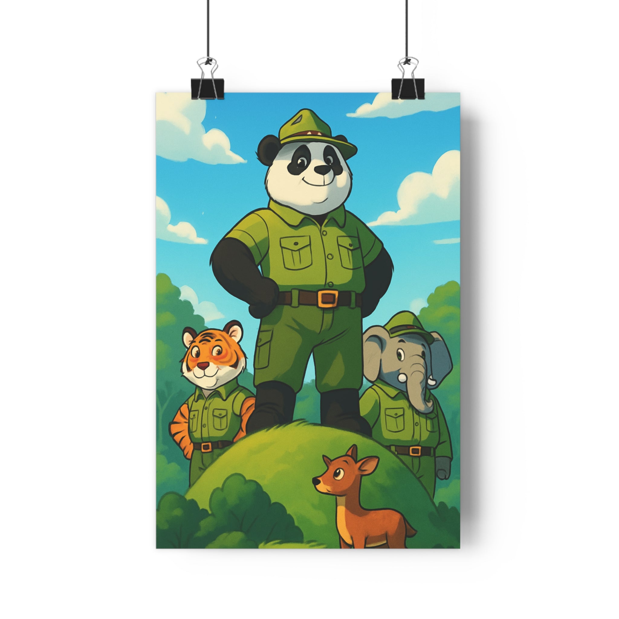 Poster décoratif coloré cartoon nature joyeux panda tigre éléphant enfant chambre mur faon garde