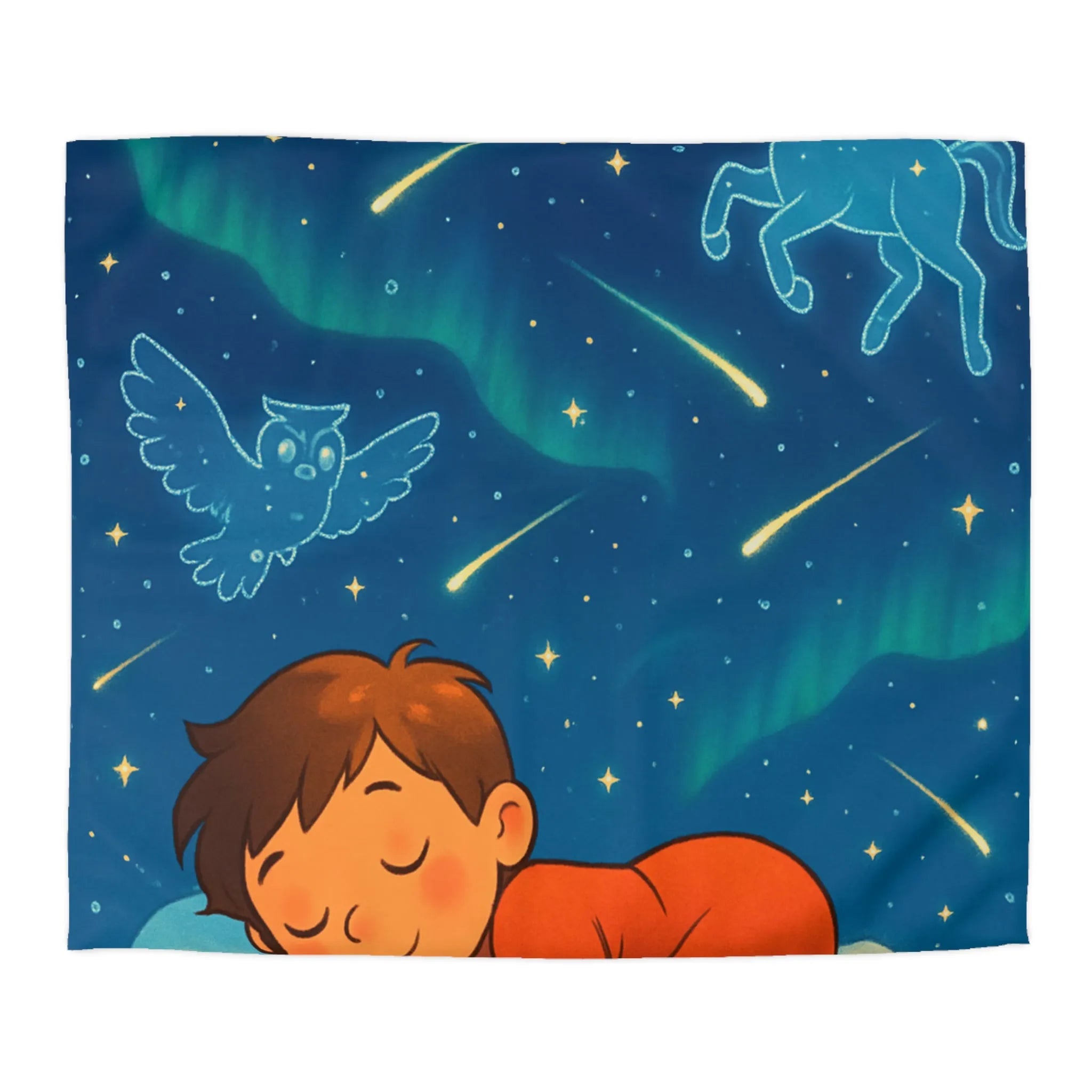 Housse de couette enfant étoilée avec animaux et motifs célestes colorés