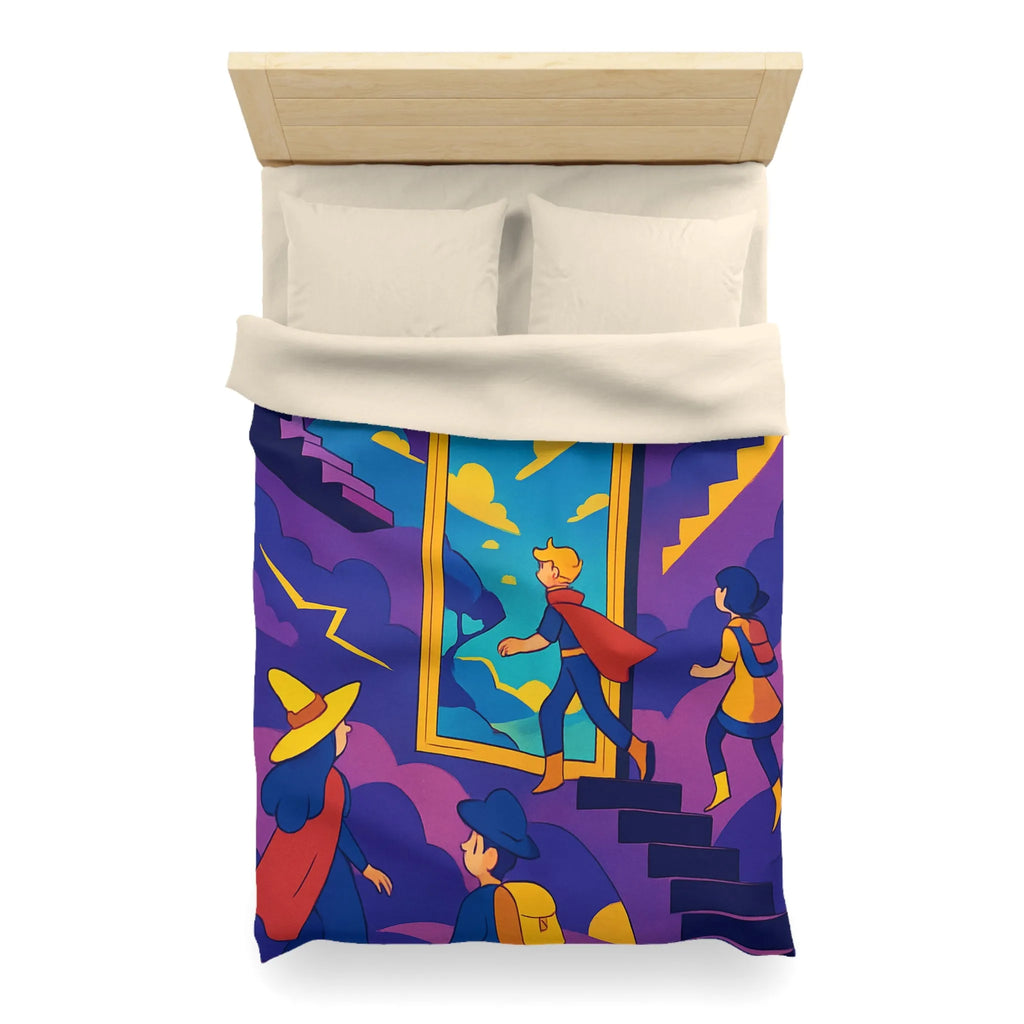 Housse de couette aventure magique avec personnages et miroir vers un monde fantastique