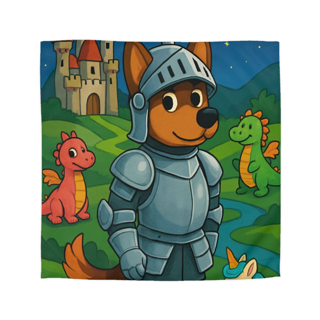 Housse de couette enfant chevalier courageux avec dragon et licorne fantastiques