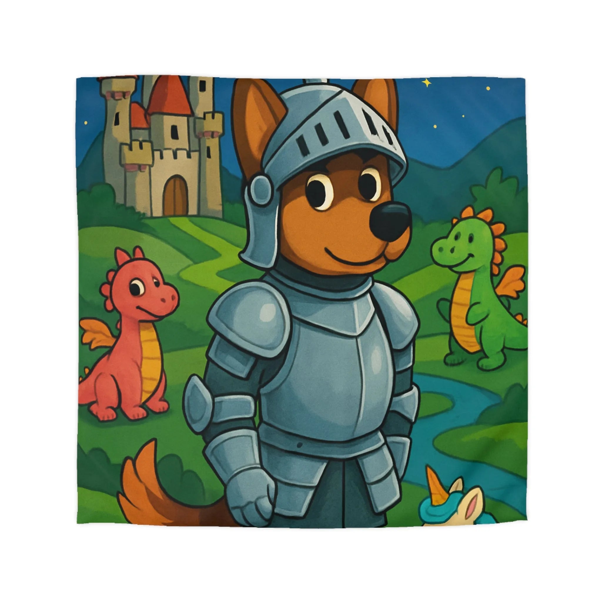 Housse de couette enfant chevalier courageux avec dragon et licorne fantastiques