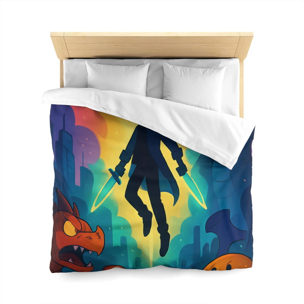 Housse de couette colorée avec créatures fantastiques, ambiance magique et design audacieux