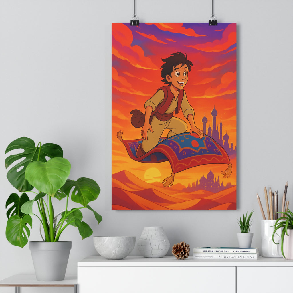 Poster décoratif animée orange violet aventure magique enfant chambre 30x46 coucher soleil désert dynamique