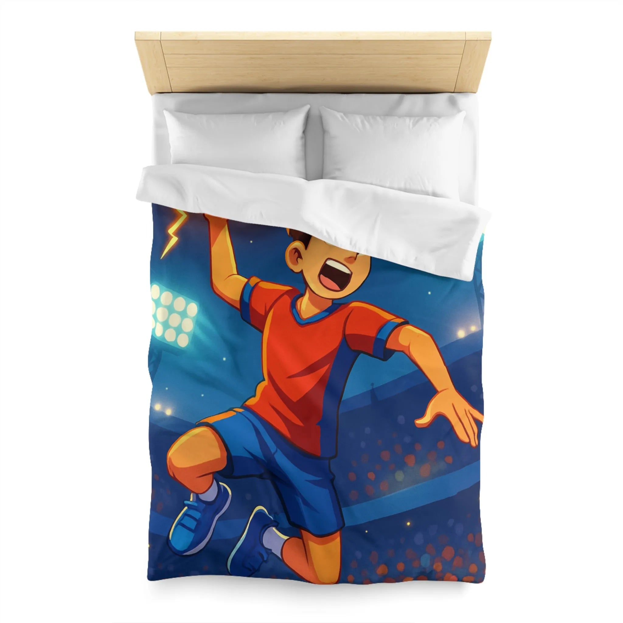 Housse de couette enfant illustrée de joueur de handball dynamique et énergétique