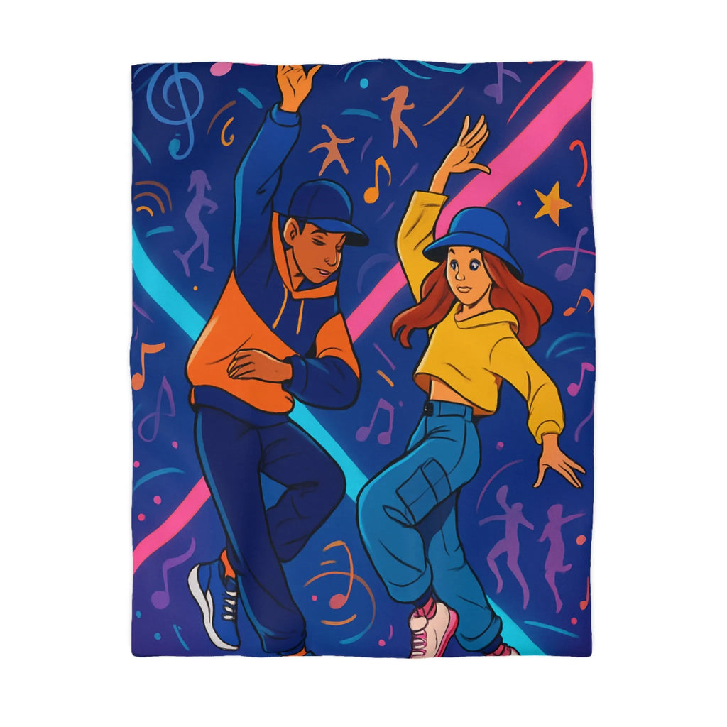 Housse de couette dynamique avec danseurs hip hop sur fond coloré et musical