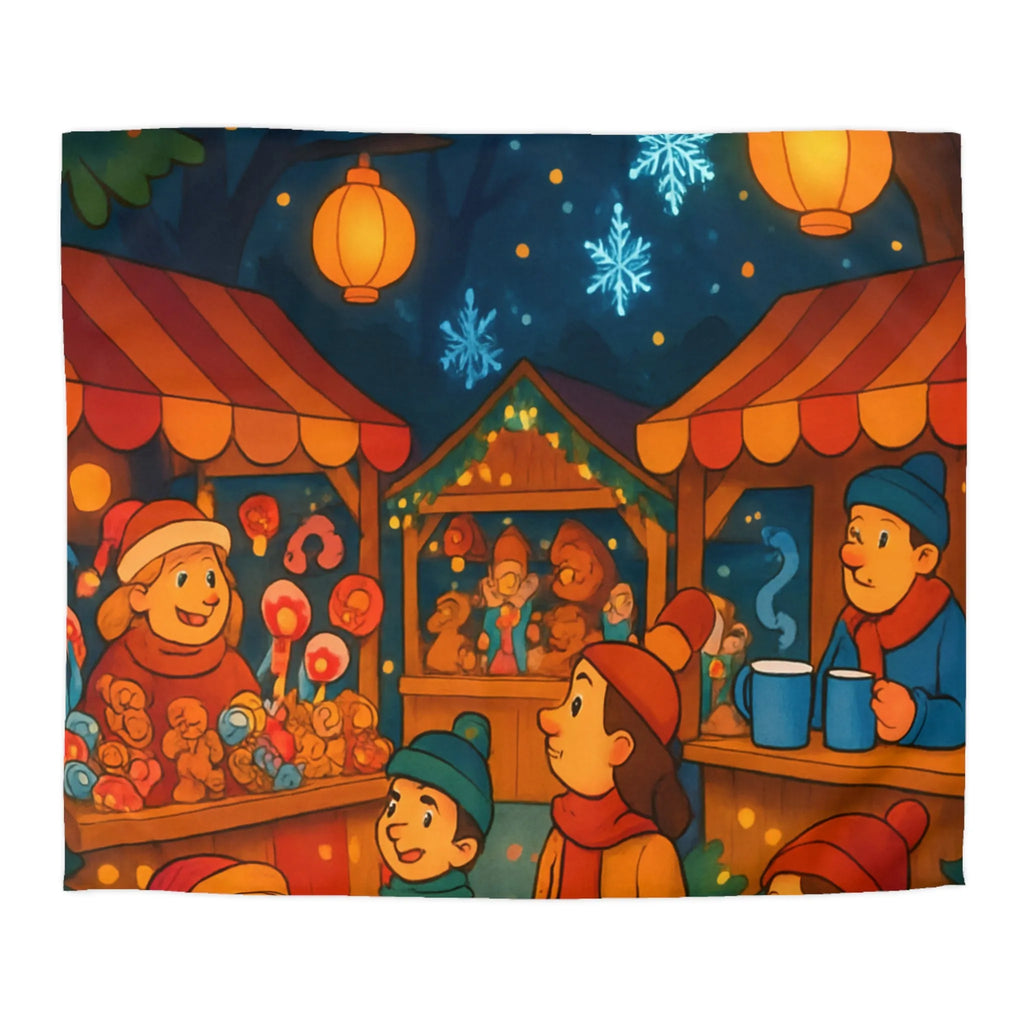 Housse de Couette Enfantine avec Scène Festive de Marché de Noël Illuminé et Joyeux